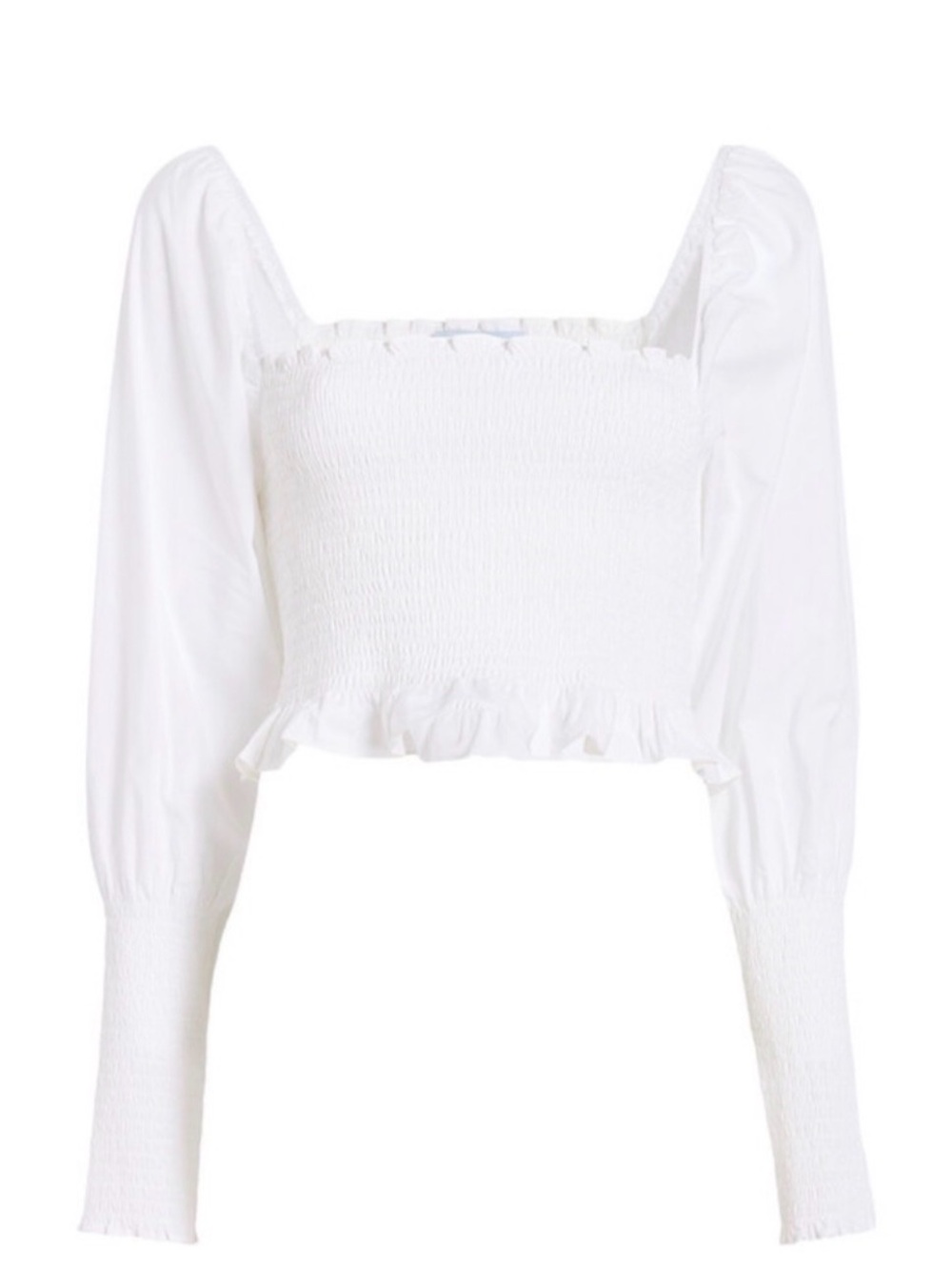HILL HOUSE Grace Nap Top
Square Neck Smocked White Crop
Ruffle Hem Sz M - Picture 3 of 6